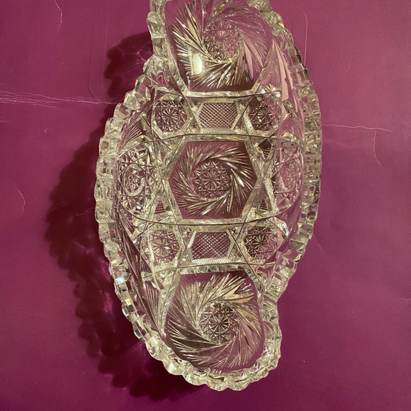 Vintage Double Pinwheel Cut Glass Crystal Relish Dish - Picture 2 of 4